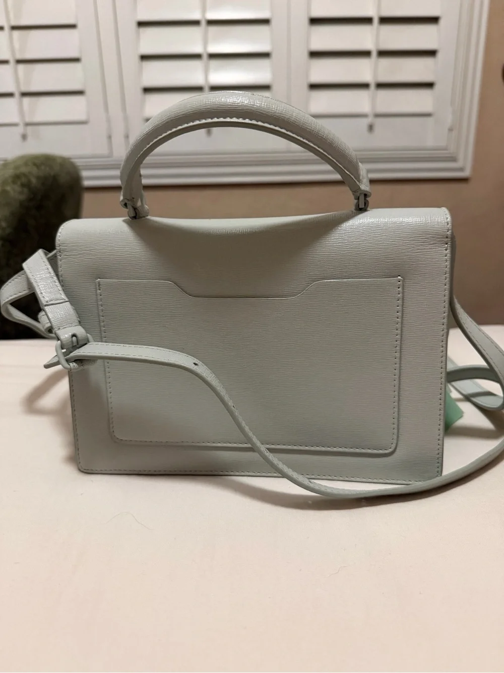 Off-White Light Gray Top-Handle Leather Satchel